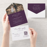 Invitation Tout En Un Romantic Elegant Purple Photo QR Code Mariage<br><div class="desc">Faire-part de mariage moderne simple et élégant photo qr code.</div>