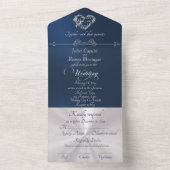 Invitation Tout En Un Romantic Heart & Calligraphy - Blue/Silver (À l'intérieur)