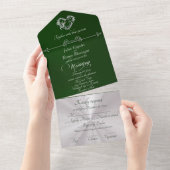 Invitation Tout En Un Romantic Heart & Calligraphy - Emerald/Silver (Déchirure)