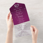 Invitation Tout En Un Romantic Heart & Calligraphy - Purple/Silver (Déchirure)