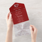 Invitation Tout En Un Romantic Heart & Calligraphy - Red/Silver (Déchirure)