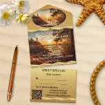 Invitation Tout En Un Romantic Lighthouse Coastal Wedding<br><div class="desc">All in one wedding invitation featuring a romantic design with a lighthouse on a sparkling gold background with waves. The RSVP part of this invitation has a QR code template to which you can easily add a URL to your own website. Alternately your guests can tear off that part of...</div>