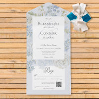 Romantic Soft Bleu & Blanc Jardin Floral QR Code
