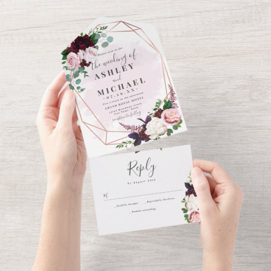 Invitation Tout En Un  Romantic summer garden flowers wedding (Déchirure)