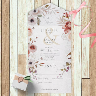Invitation Tout En Un Romantique Blanc & Rose Floral Pas de dîner
