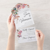 Invitation Tout En Un Romantique Blush Mauve Sage Floral Tout en un (Déchirure)