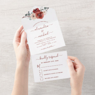 Invitation Tout En Un Romantique Bourgogne Mariage Eucalyptus automne RS