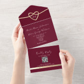 Invitation Tout En Un Romantique Bourgogne QR Code Mariage (Déchirure)