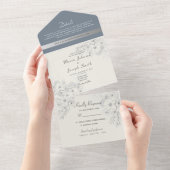 Invitation Tout En Un Romantique Dusty Blue Floral Mariage (Déchirure)