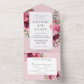 Invitation Tout En Un Romantique Dusty Rose Peony Cadre moderne (À l'intérieur)