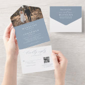 Invitation Tout En Un Romantique Elegant Dusty Blue Photo QR Code Mariag