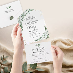 Invitation Tout En Un Romantique Eucalyptus Mariage de verdure