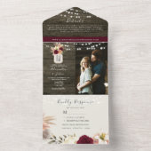 Invitation Tout En Un Romantique Floral Bourguignon Rustique (À l'intérieur)