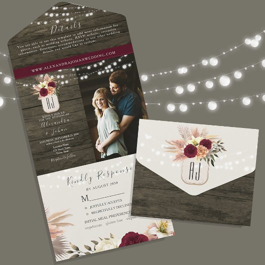 Invitation Tout En Un Romantique Floral Bourguignon Rustique