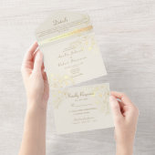 Invitation Tout En Un Romantique Floral Champagne Mariage d'or (Déchirure)