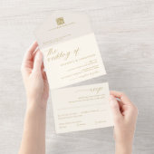 Invitation Tout En Un Romantique Gold Ivory Delicate Mariage de script (Déchirure)