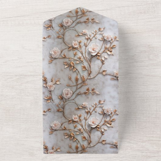 Invitation Tout En Un Romantique Gris Blanc Blush Roses (Dehors)