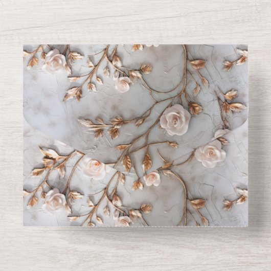 Invitation Tout En Un Romantique Gris Blanc Blush Roses (Verso)