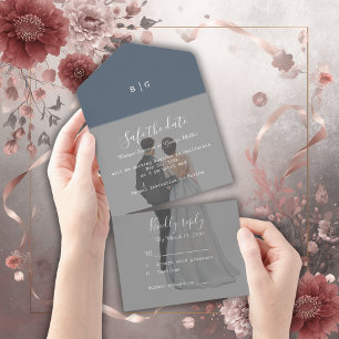 Invitation Tout En Un romantique lilac couple photo mariage sécurité de 