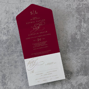 Invitation Tout En Un Romantique Monogramme Calligraphié Mariage Tout En