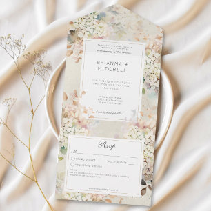 Invitation Tout En Un Romantique Neutre Vintage Hydrangeas Pas de dîner