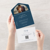 Invitation Tout En Un Romantique noir & Moody Blue Mariage photo (Déchirure)