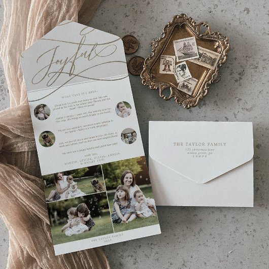 Invitation Tout En Un Romantique or Joyeux Noël Multi Photo Holiday