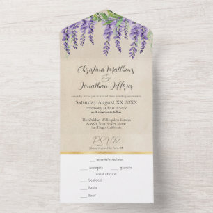 Invitation Tout En Un Romantique Purple Wisteria sur Parchemin rustique