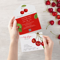 Romantique Rétro Rouge Blanc Cerise Fruits QR Mari