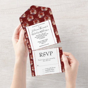 Invitation Tout En Un Romantique Roses Rouges Mariage Floral
