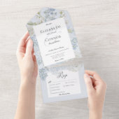 Invitation Tout En Un Romantique Soft Blue & White Jardin Dîner Floral (Déchirure)
