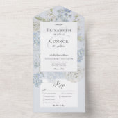 Invitation Tout En Un Romantique Soft Blue & White Jardin Dîner Floral (À l'intérieur)