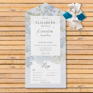 Invitation Tout En Un Romantique Soft Blue & White Jardin Dîner Floral