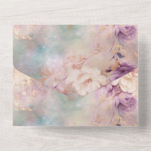 Invitation Tout En Un Romantique violet Turquoise Blush Floral Mariage (Verso)