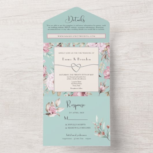 Invitation tout-en-un rose aquarelle (À l'intérieur)