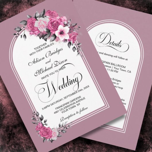 Invitation Tout en un rose Arc Floral Dusty Mariage Rose