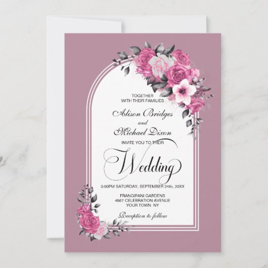 Invitation Tout en un rose Arc Floral Dusty Mariage Rose (Devant)