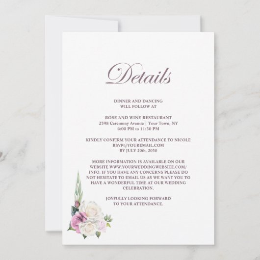 Invitation Tout en un rose blanc Mariage d'arc floral (Dos)