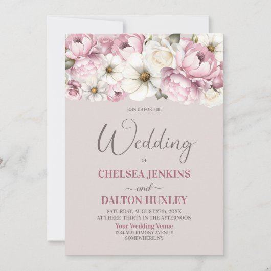 Invitation Tout en un rose blanc Mariage Floral (Devant)