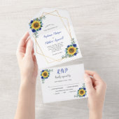 Invitation Tout En Un Rose bleu Tournesol géométrique Mariage moderne (Déchirure)