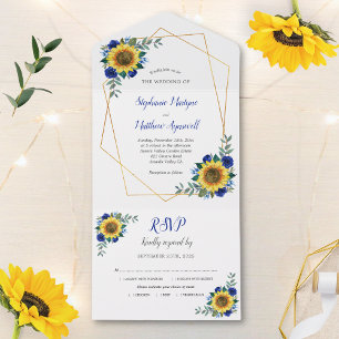 Invitation Tout En Un Rose bleu Tournesol géométrique Mariage moderne