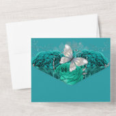 Invitation Tout En Un Rose de parties scintillant chic à papillon turquo (Verso)