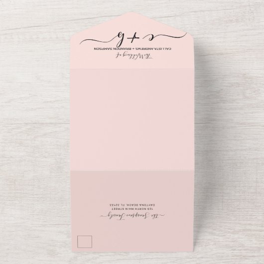 Invitation Tout En Un Rose Dusty Blush Rose Photo Monogramme Mariage RSV (Dehors)