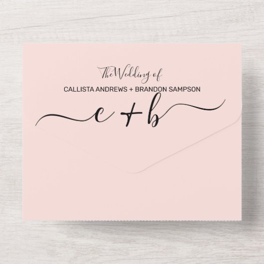 Invitation Tout En Un Rose Dusty Blush Rose Photo Monogramme Mariage RSV (Verso)