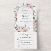 Invitation Tout En Un Rose Dusty - Mariage Floral Vert Sage (À l'intérieur)
