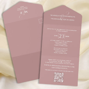 Invitation Tout En Un Rose Dusty moderne Simple minimaliste QR Code RSVP