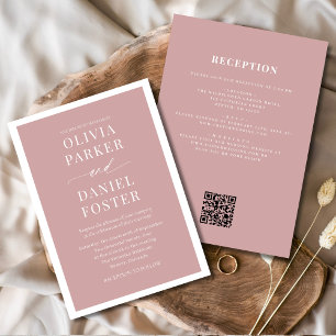 Invitation Tout en un rose Dusty Rose QR Code Mariage