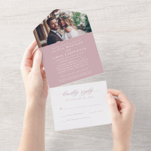 Invitation Tout En Un Rose élégant moderne photo RSVP Mariage