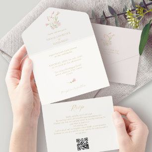 Invitation Tout En Un Rose Fleur sauvage floral blanc et ivoire
