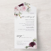 Invitation Tout En Un Rose floral | Mariage Rose de Bourgogne (À l'intérieur)